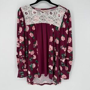 NEW MATILDA JANE FLORAL SWEET ROSEBUD FLOWY BLOUSE SMALL NWT BURGUNDY